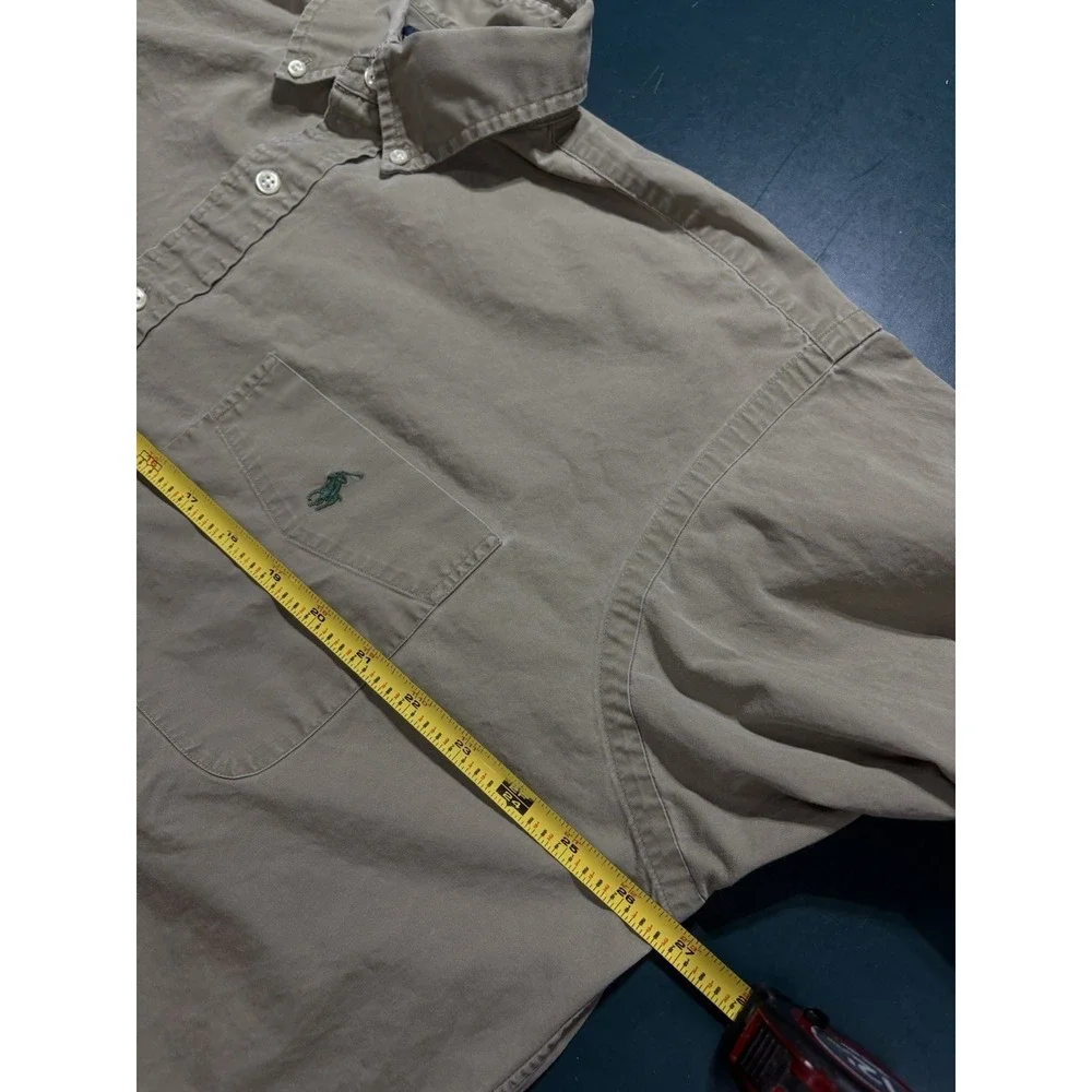 Vintage Polo Ralph Lauren Blake Shirt Men's Large Beige Cotton Button Down 90s